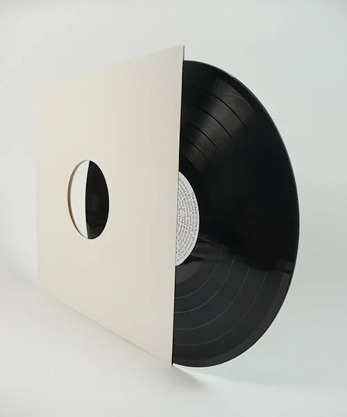 Custom vinyl record housed in a standard white cover